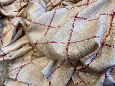 Paddington Style Scarf - Beige with red Line