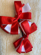 Rich red & white layered ruffle 3” bows (no tails)