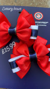 Rich red, Navy, white edged in gold - layered 3” bows (no tails)