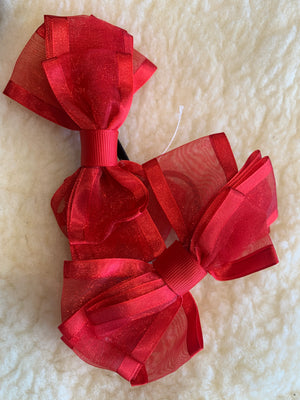 Red tulle layered 5” bows (no tails)