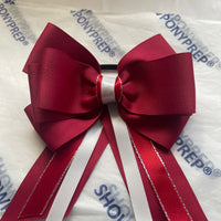 Sale - large junior bow dark red white and silver