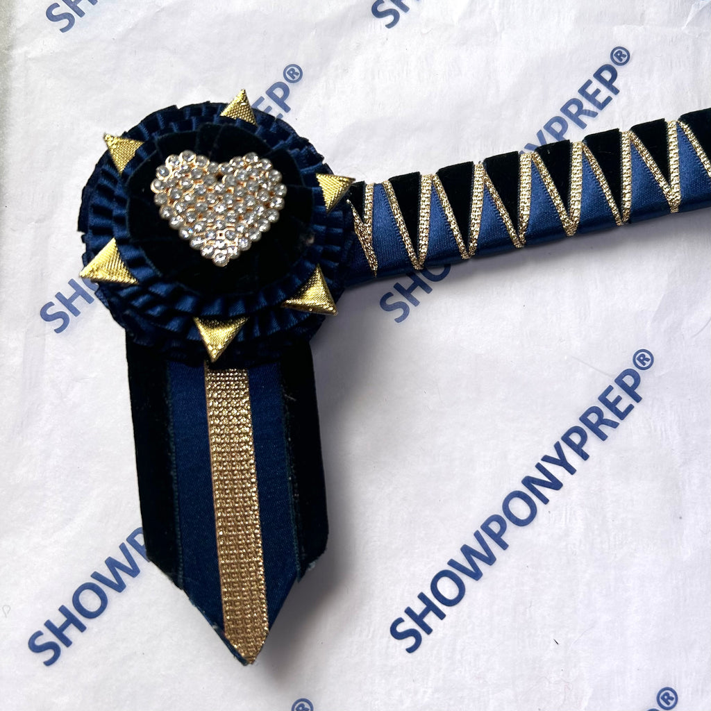 14” Navy & Gold Heart Browband