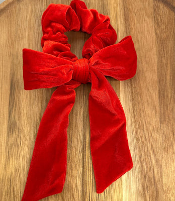 Sale - red velvet scrunchie with add on bow