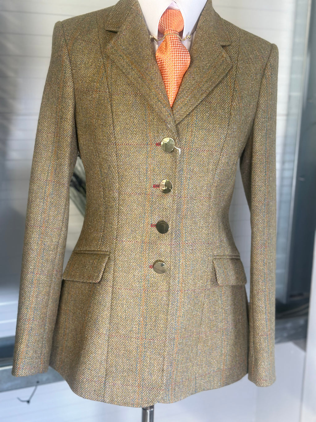 IN STOCK: Pale Green Judge style Jacket with subtle red blue & orange overcheck