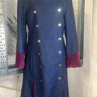 IN STOCK: REDUCED - STUNNING NAVY & PLUM VELVET DRESS COAT