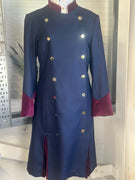 IN STOCK: REDUCED - STUNNING NAVY & PLUM VELVET DRESS COAT