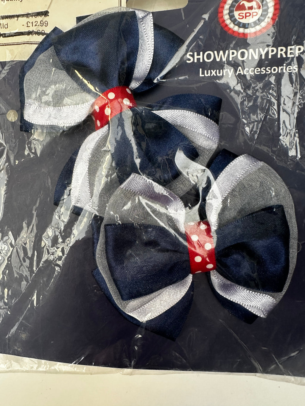 Bows - White, Navy with Red Spot