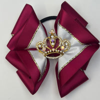 Junior Bow - Burgundy & White with Crown Centre