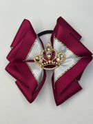 Junior Bow - Burgundy & White with Crown Centre