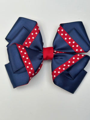 Junior Bow - Navy with Red Polka Dot