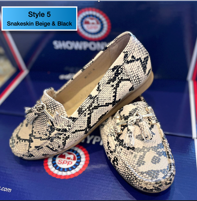 Beige Snakeskin Comfort shoes with snaffle tassel