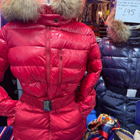 Puffer Coat with Fur trim Hood - Red & Navy