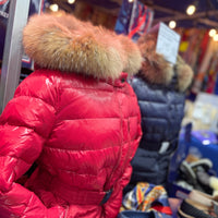 Puffer Coat with Fur trim Hood - Red & Navy