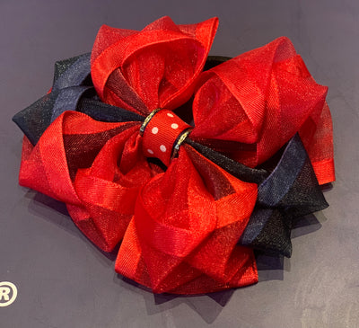 Luxury Bows: Red & Navy sheer organza multi Frill Bows