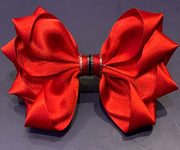 Luxury Bows: Red Flower design bow with navy and gold