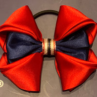 Luxury Bows: Rich red satin bows with Navy central design