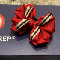 Luxury Bows: Deep red grosgrain twist style bows with white/navy/gold detailing