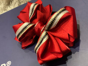 Luxury Bows: Deep red grosgrain twist style bows with white/navy/gold detailing