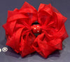 Luxury Bows: Plain red organza flower frill bows with polka dots