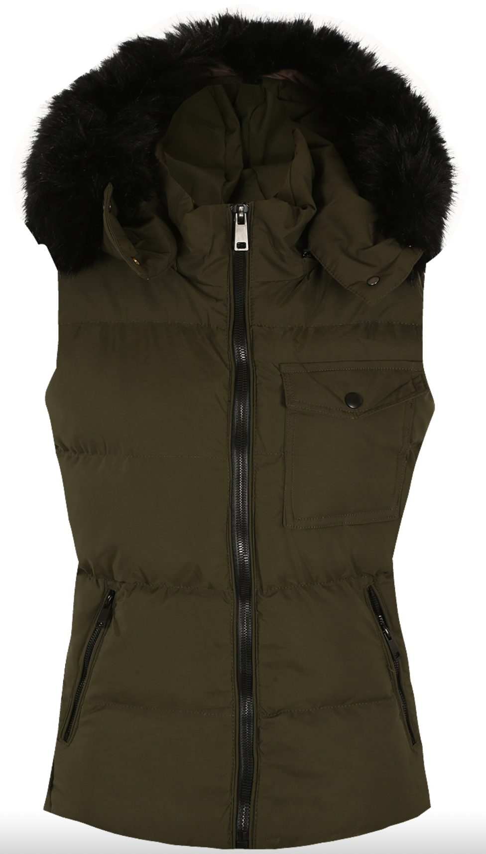 PUFFER GILET WITH FAUX FUR TRIM