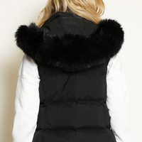 PUFFER GILET WITH FAUX FUR TRIM