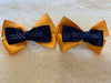 Yellow, navy, with white polka dot - 5” bows - no tails