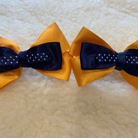 Yellow, navy, with white polka dot - 5” bows - no tails