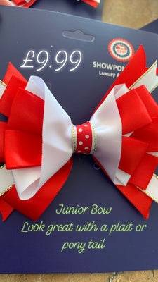 Red & white multi layer with polka dots 4”bows (no tails)