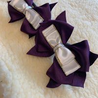 Hair bows in purple, white & gold 5” bow with tails