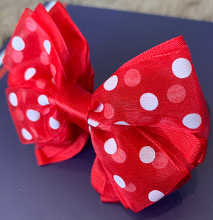 Red & white polka dot layered Tuille 3” bows (no tails)