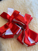 Rich red & white layered ruffle 3” bows (no tails)