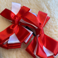 Rich red & white layered ruffle 3” bows (no tails)