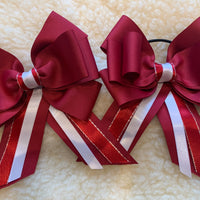 Rich red, red white and silver - 5” bows with tails