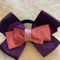 Hair bows in purple, pink, white & silver 5” bow with tails