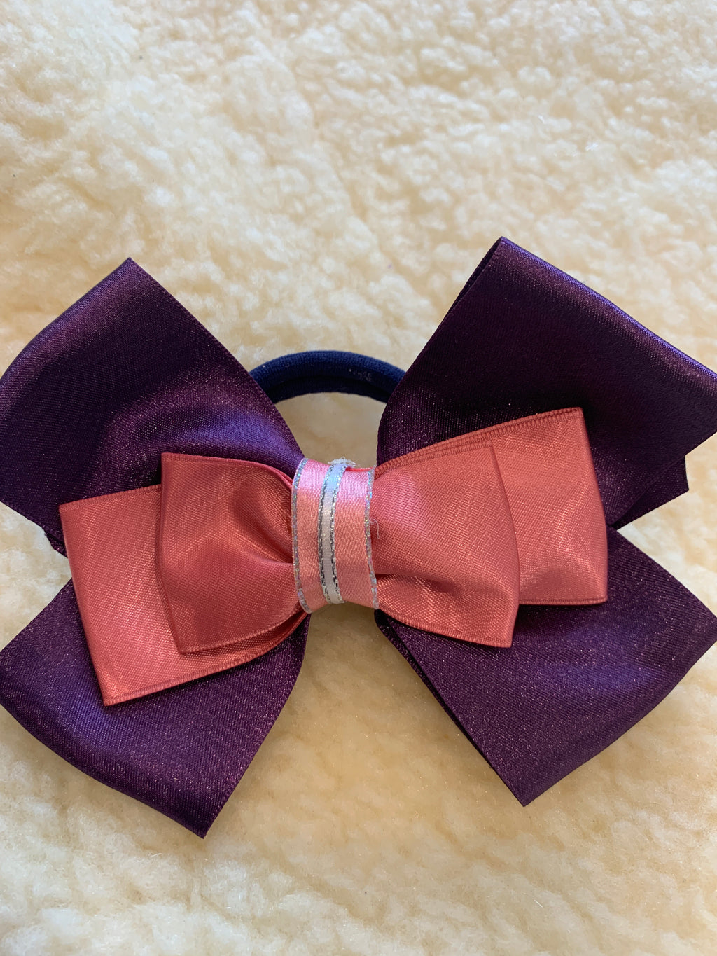 Hair bows in purple, pink, white & silver 5” bow with tails