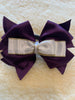 Hair bows in purple, white & gold 5” bow with tails