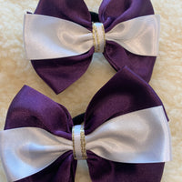 Hair bows in purple, white & gold 5” bow with tails