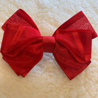 Red tulle layered 5” bows (no tails)