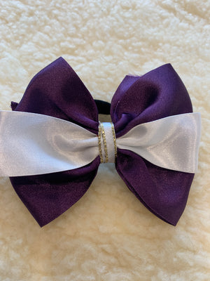 Hair bows in purple, white & gold 5” bow with tails