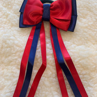 Red & Navy bows with tails - 4.5”