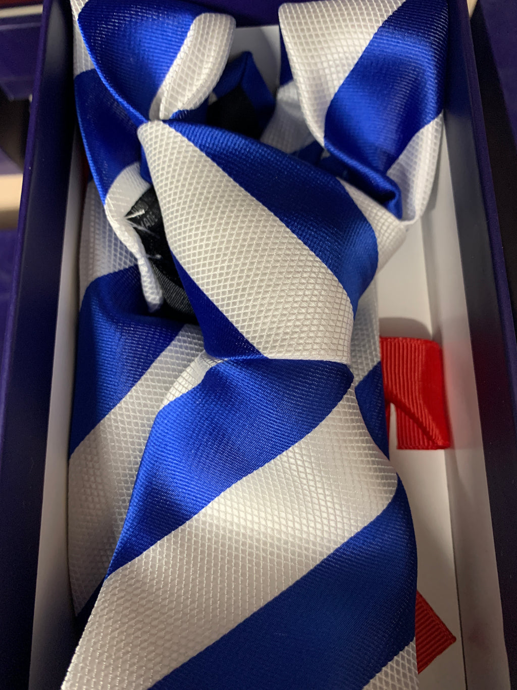 Velcro tie- Royal Blue & white candy stripe