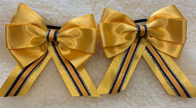 Yellow, navy gold and sunflower - 5” bows with tails
