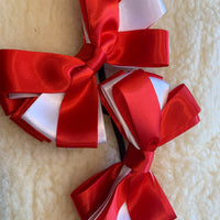 Rich red & white layered ruffle 3” bows (no tails)