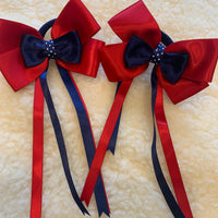 Red & Navy with polka dot centre - 4” & tails