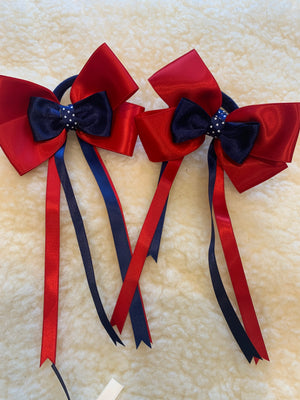 Red & Navy with polka dot centre - 4” & tails