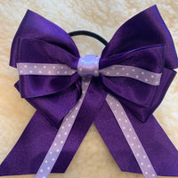 Luxury purple & pale purple polka dot 5” bow with tails