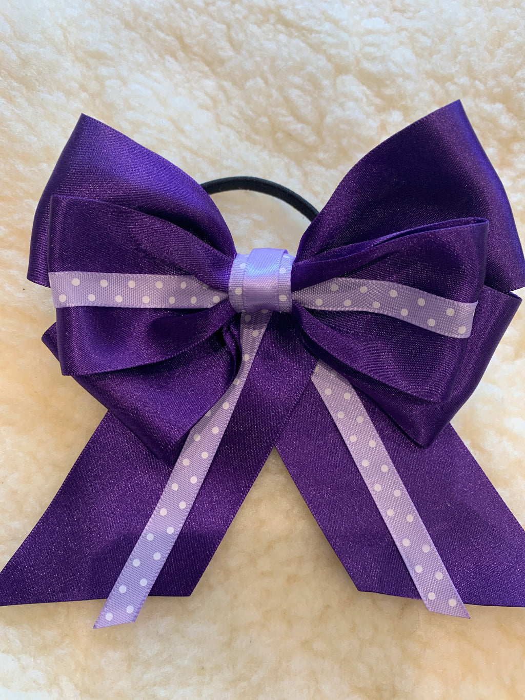Luxury purple & pale purple polka dot 5” bow with tails