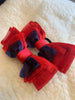 Red and navy tulle & satin layered bows - no tails 4.5”