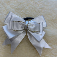 White & gold layered luxury bows- 4” with tails