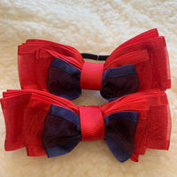 Red and navy tulle & satin layered bows - no tails 4.5”